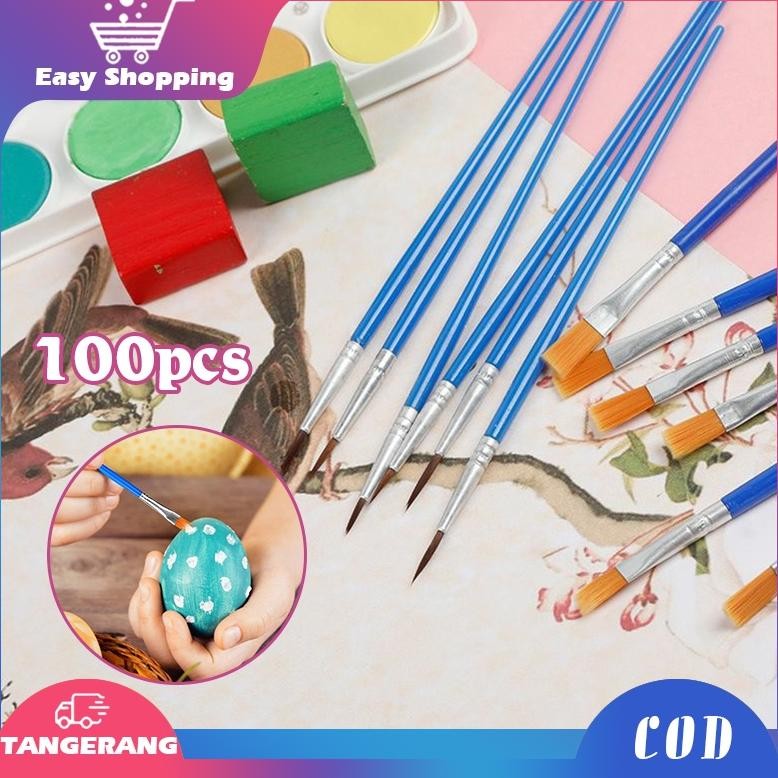 

VE29 100pcs Kuas Lukis Set Ujung Pointed Dan Flat Kuas/Cat Minyak Kuas /Melukis Lengkap/ Kuas Lukis Akrilik Bulu Nilon Cat Air Hemat