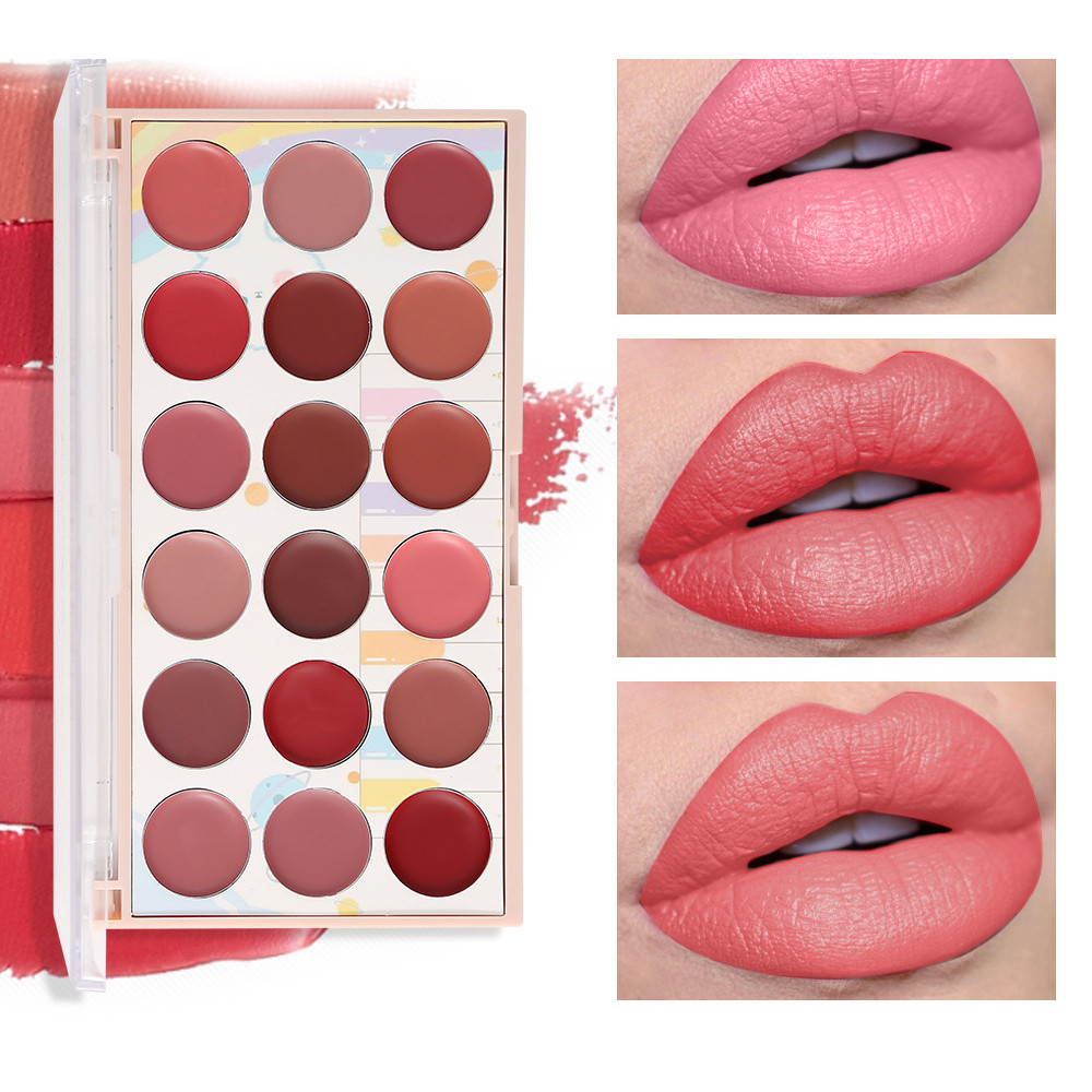 Matte, melembapkan, tahan air, dan tahan pudar18Palet Lipstik