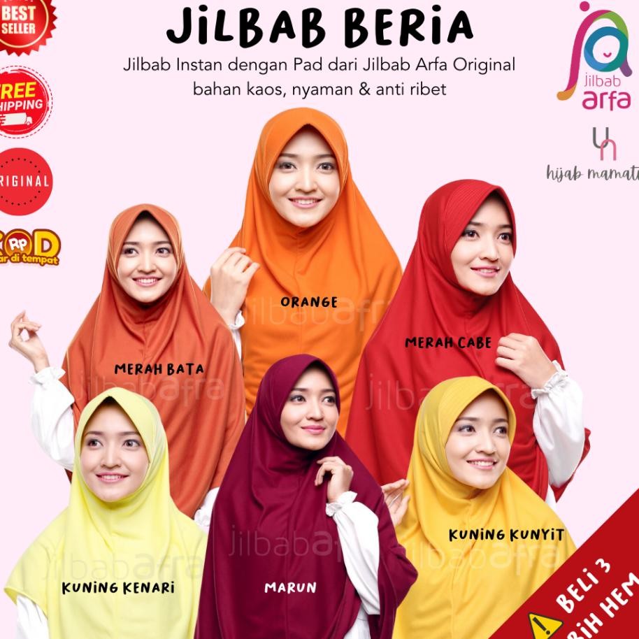 Beria Bergo Pad Topi Red Erie By Jilbab Arfa Afra Merah Marun Maroon Bata Cabe Oranye Uning Enari Un