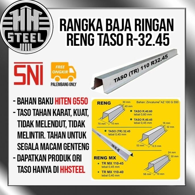 Kualitas terbaik] Rangka Atap Baja Ringan Ring Reng Taso R 32 45 tebal 0,45 mm ORI