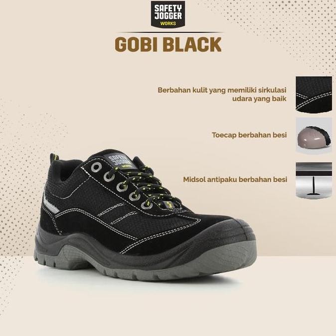 Sepatu Safety Jogger Gobi Black Sepatu Septi Shoes Kerja Proyek Pria Hitam Besi New Stok