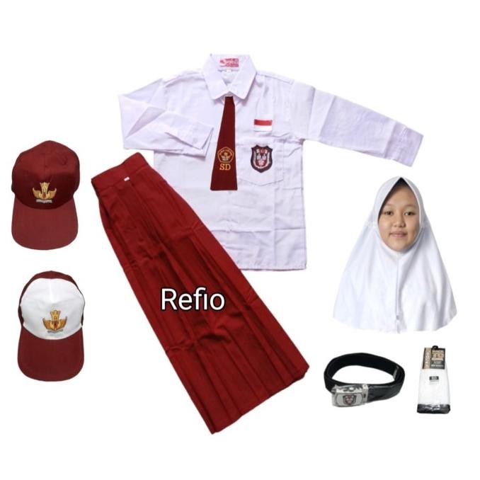 Promo Terbaru, Setelan Hijab Seragam Sekolah Sd Merah Putih Anak Perempuan