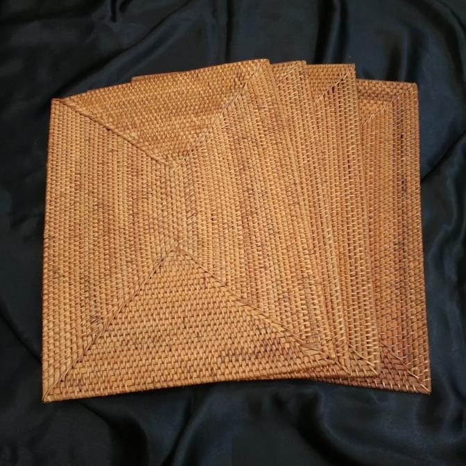 hanya disini] Placemat / Anyaman Rotan / Persegi Panjang / Tatakan Alas Piring Rotan