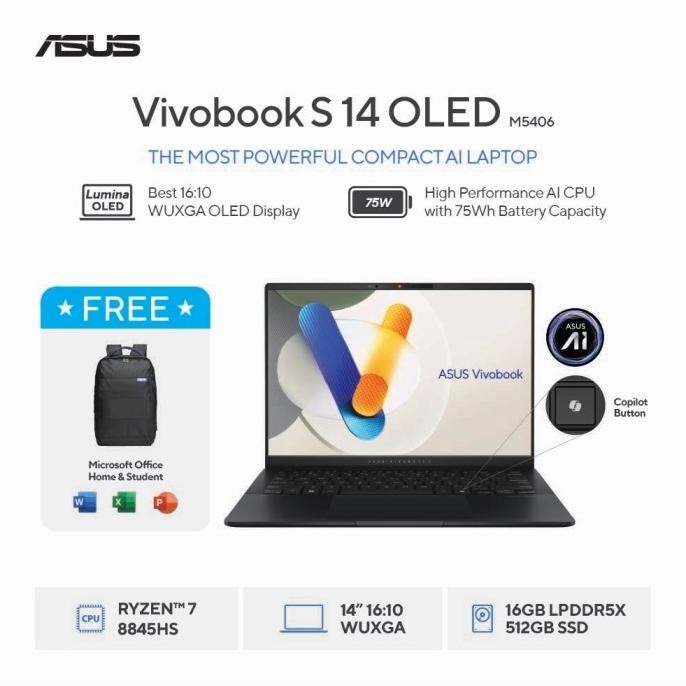 Asus Vivobook S 14 Oled M5406Ua-Oled752 - Neutral Black [Amd Ryzen 7 8845Hs / Amd Radeon Graphics / 