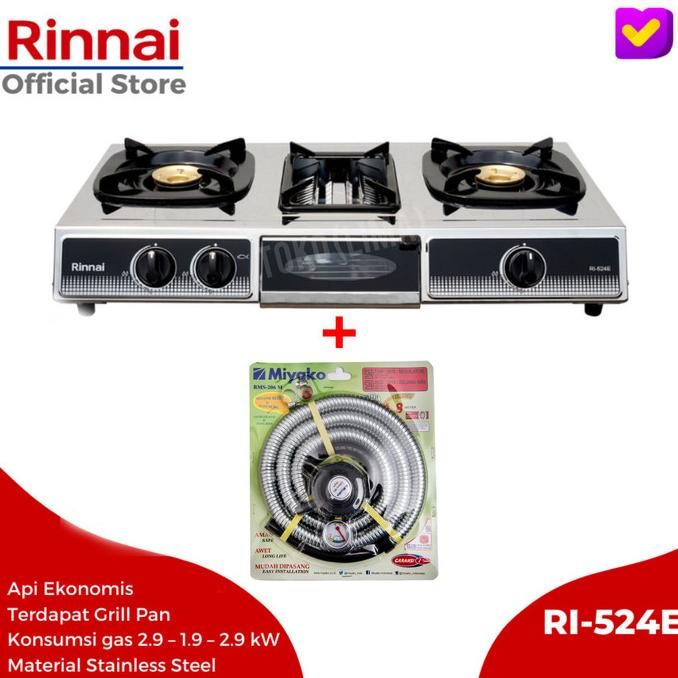 Kompor Gas 3 Tungku Rinnai RI 524 E Kompor Panggangan Rinnai 524 Grill