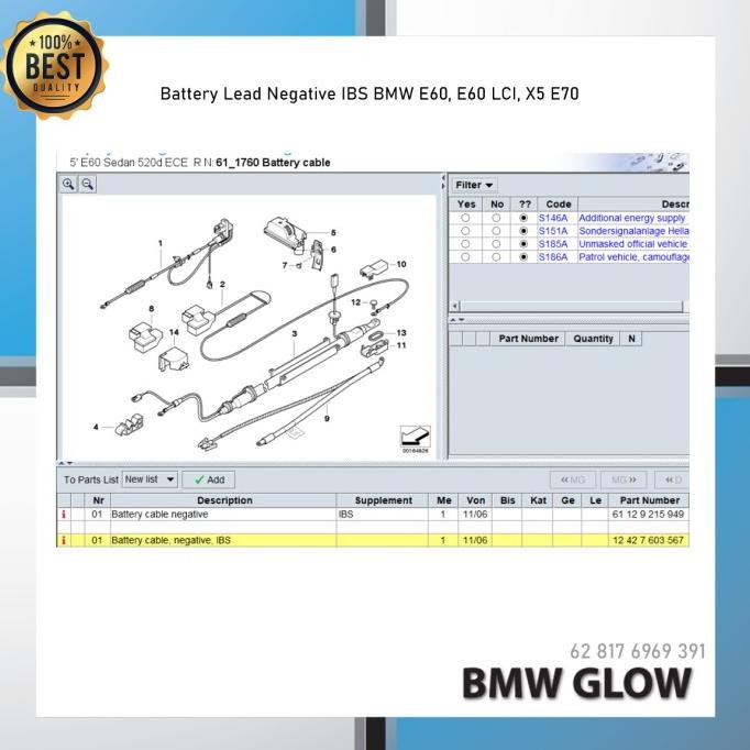 Special Price Battery Lead Negative Ibs Bmw E60, E60 Lci, X5 E70 12427603567 Hella
