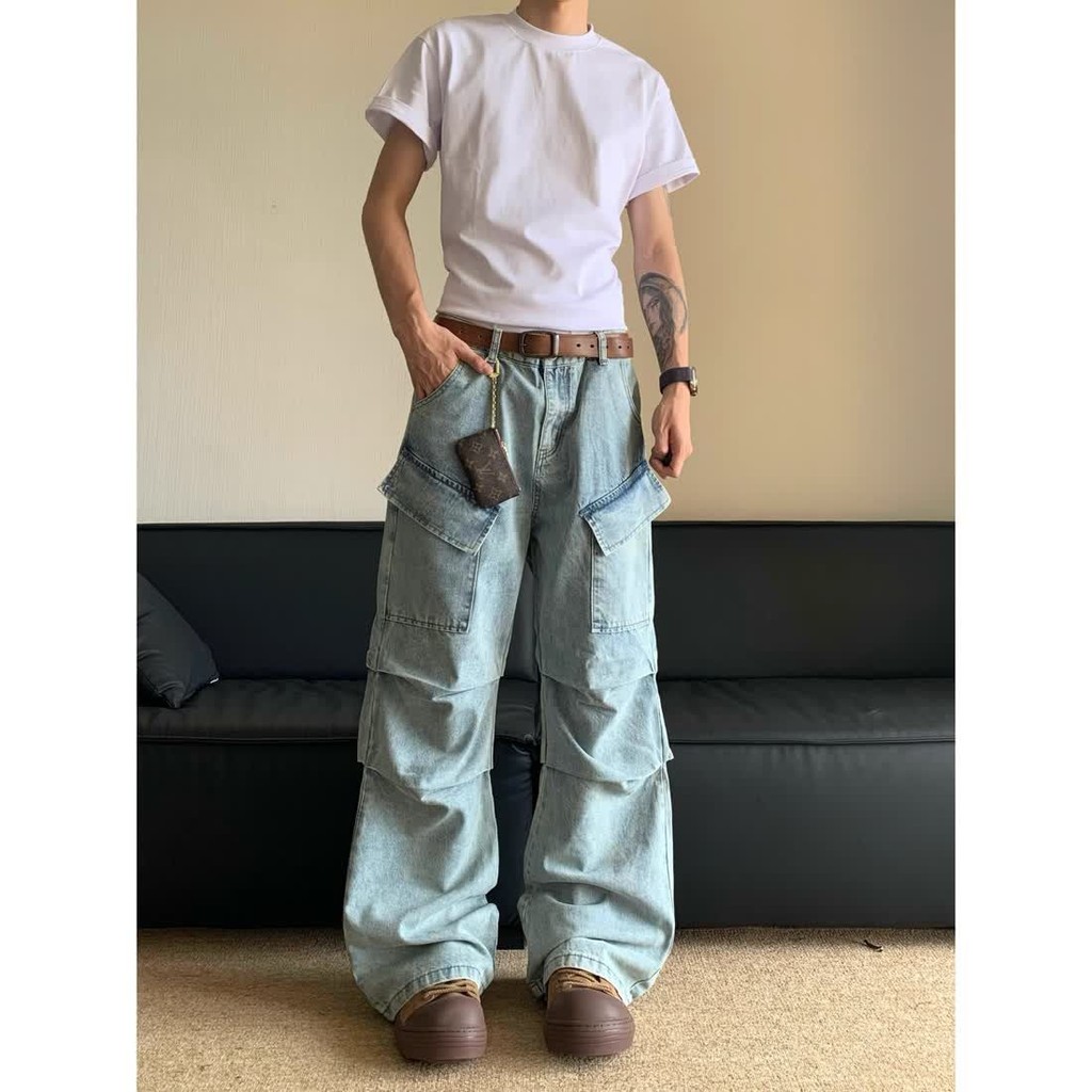 Roar Wild.YY-Roar Wild.YY-Overall Denim Pria Dengan Banyak Kantong