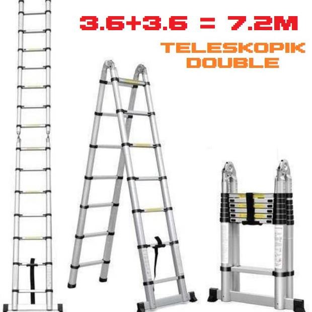 Tangga Teleskopik Double 7M / 7 Meter Type A Tangga Lipat Aluminium