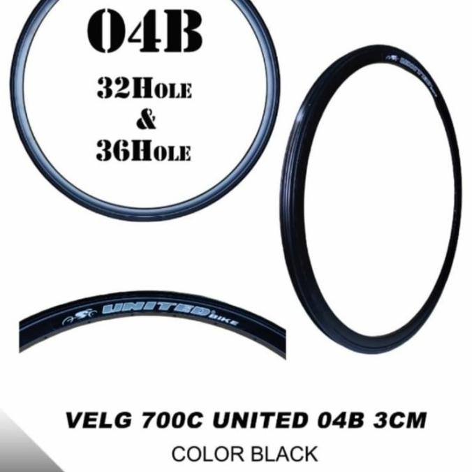 Rims Velg 700 c united 04B 32 h dan 36 hole tinggi profile 3 cm hitam .