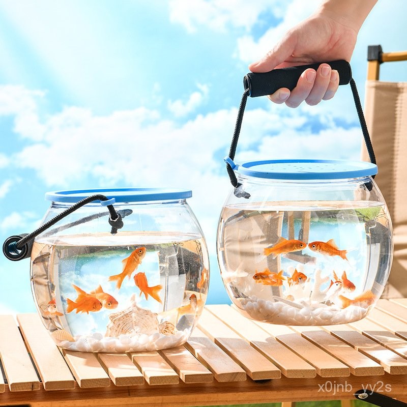 

New Portable Beach Fishing Tank Shell Crab Micro Landscape Silicone Lid Transparent Plastic Eco Tank Creative Water Tank