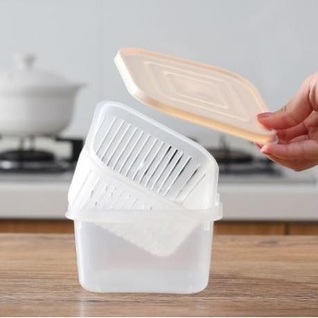 (Good) Kotak Toples Penyimpanan Buah Tirisan Box Tiris Sayur Container Kulkas