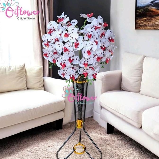 Sale Bunga Hias Anggrek Latex Premium Dengan Vas/Pot Standing Besi Hiasan Dekorasi Sudut Ruangan Pla