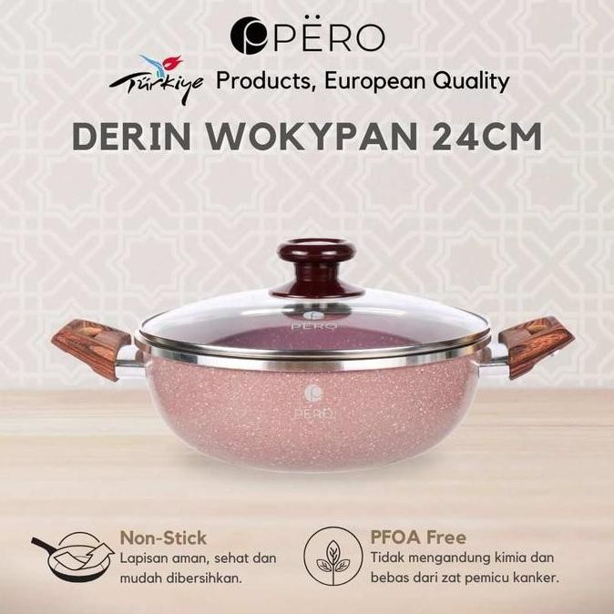 || JUNSTR / Pero Derin Woky Pan / Casserole 24cm with Lid Granite / Wajan Panci Penggorengan Deep Fr