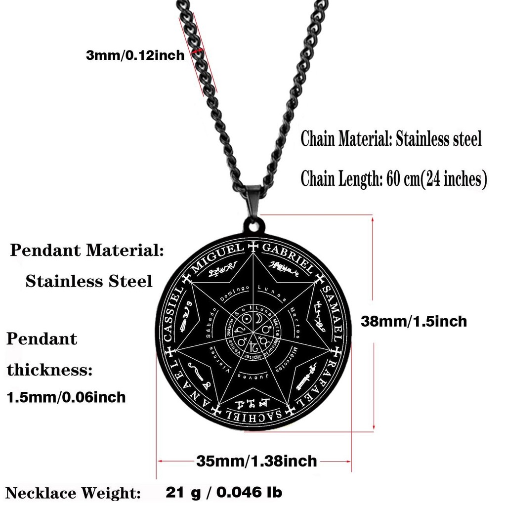 Rune Seal Solomon Kabala Charm Seven Angels Stainless Steel Laser Marking Pendant Necklace ALBV