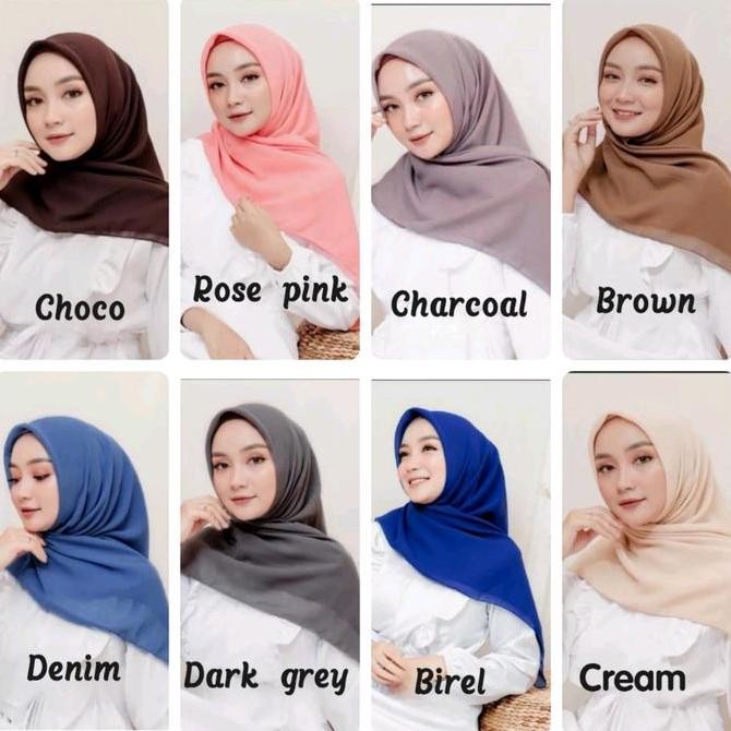Sale (Paket 12 Pcs) Bella Plain Square Bebas Pilih Warna Jilbab