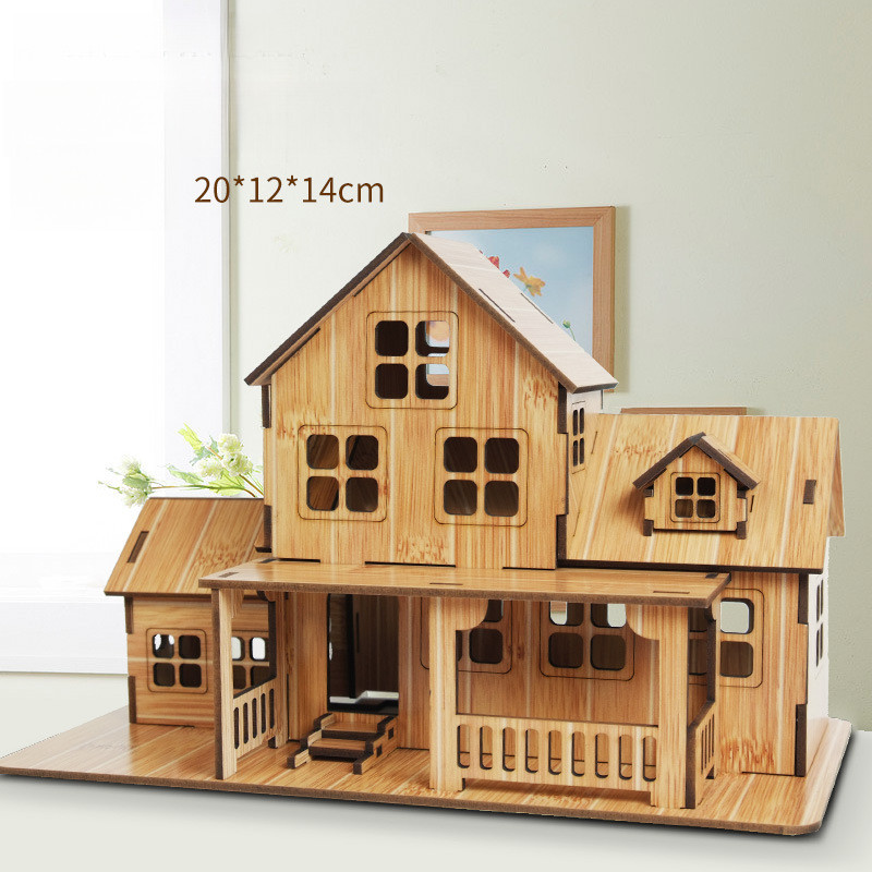 Toy Model House Puzzle Board Gift Architecture 3D Craft Wooden Children's3diy CKKU