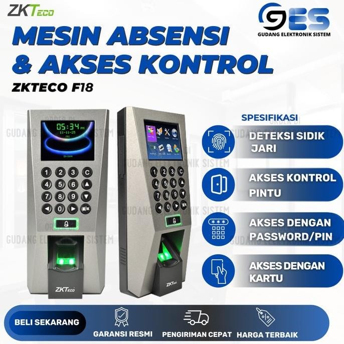 

Murah Mesin Absensi Fingerprint Zkteco F18 Bisa Akses Kontrol Pintu