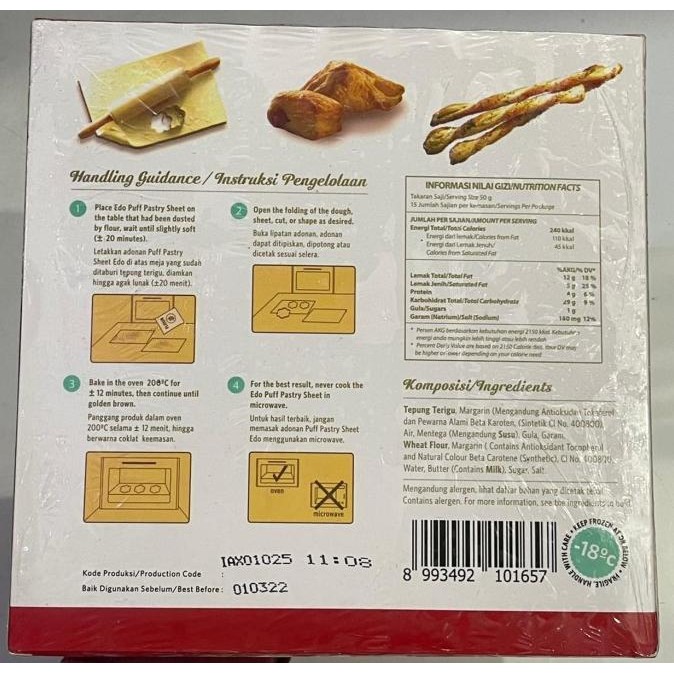 

Edo Puff Pastry Sheet 750gram - Gosend/Grab Only murah