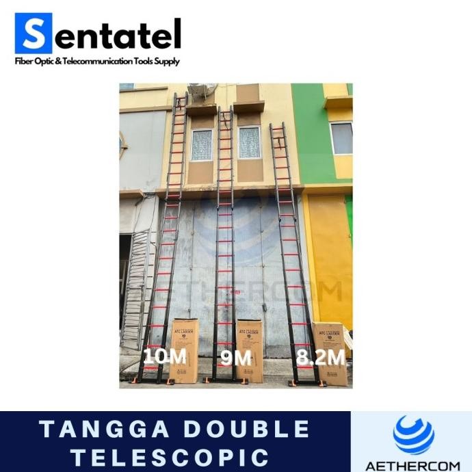 Tangga Lipat Double Teleskopik Aluminium 10 Meter New Stok