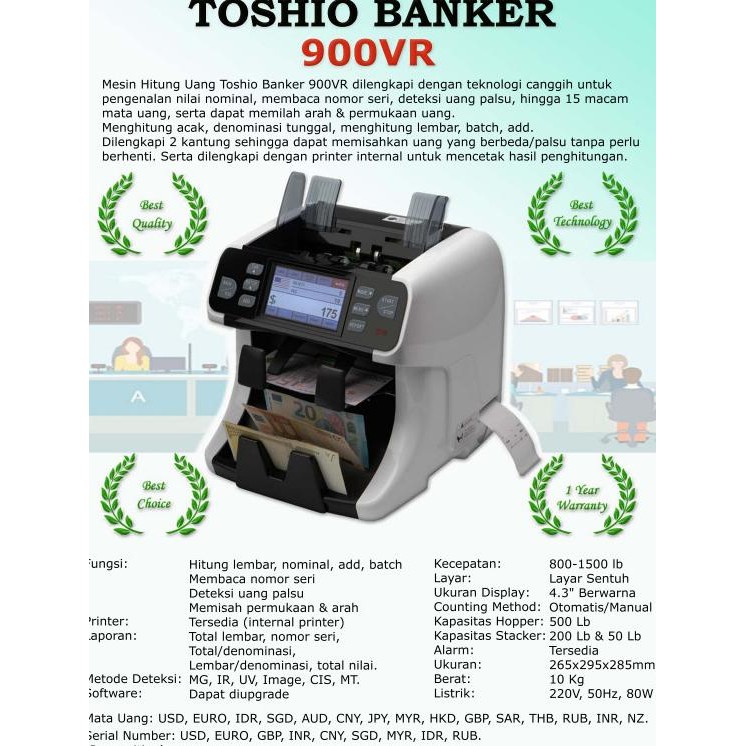 

Murah Mesin Hitung Uang Toshio Banker 900Vr Money Counter 26 Mata Uang