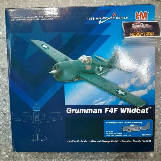 DIECAST PESAWAT HOBBY MASTER HM HA8908 GRUMMAN F4F WILDCAT BATTLE OF MIDWAY LT SCOTT MCCUSKEY VF-3 U