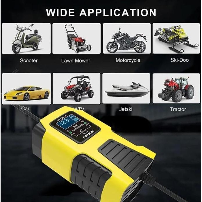 Murah Charger Aki Foxsur 6V 12V - 2A Smart Battery Charger Cass Battery Accu