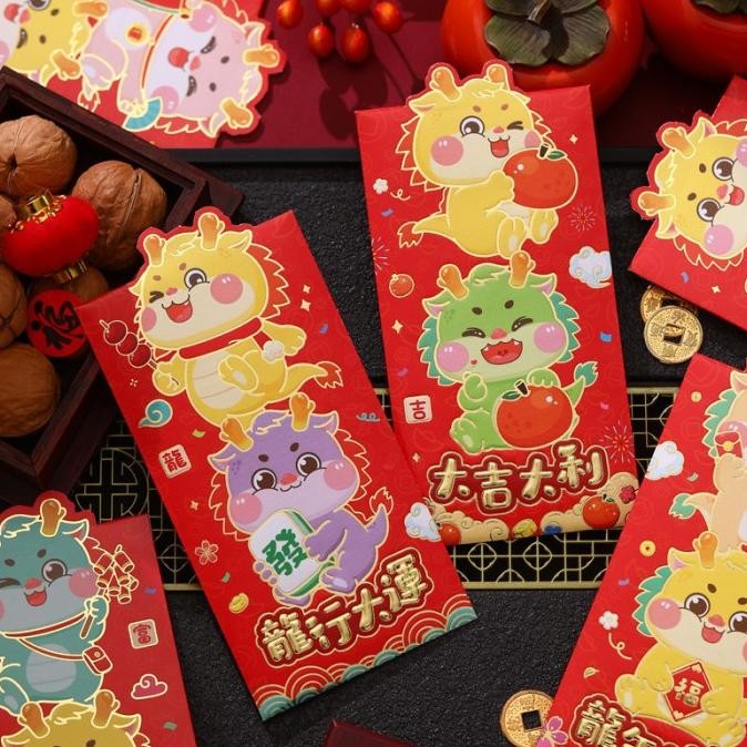 

gfd-12 ANGPAO 3D ISI 6 CUTE DRAGON IMLEK 2024 sincia kuping naga hongbao lucu Terlaris
