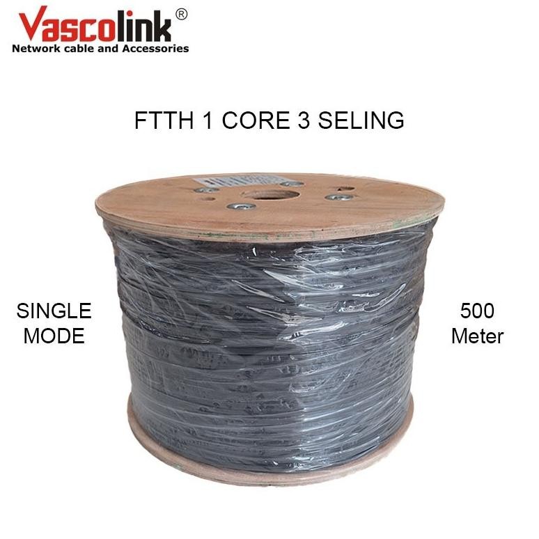 Kabel Fiber Optik FO FTTH Dropcore 1 Core 2 Core 4 Core 3 Seling Baja 500 Meter 500M Vascolink