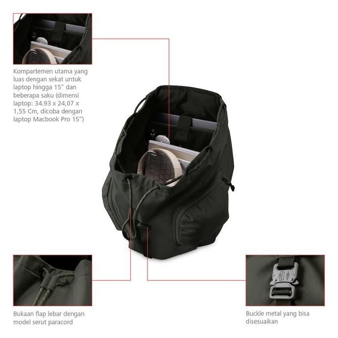 Murah Bodypack Hampton Rucksack 15 Inch Tas Ransel Kuliah Sekolah Travel Muat Banyak - Olive Berkual