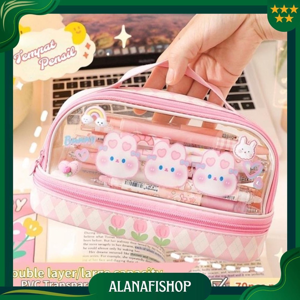 

Tempat Pensil Besar,Transparan Pvc Pencil Case, Tas Pensil Murid Lucu,Kotak Pensil Anak Esthetis Ori