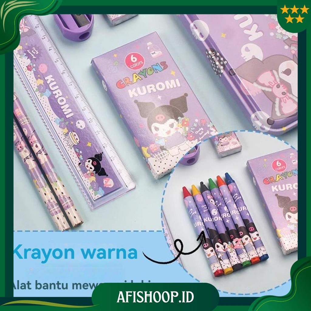 

Kotak Pensil Anak Set 7 In 1 Stationery Untuk Hadiah Anak Sekolah Sanrio / Alat Tulis Set Kotak Pensil Karakter Kuromi Ori