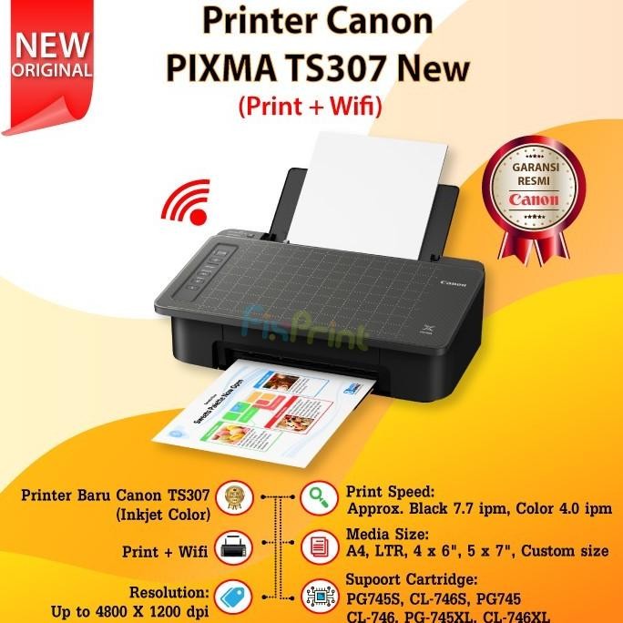 Printer Canon Ts307 Ts-307 Wifi, Photo Printer (Tanpa Tepi) Co