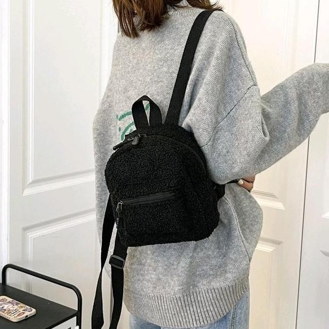 Murah Tas Ransel Mini Bulu Wanita Bag Sekolah Kecil Remaja Fashion Kuliah Lucu Aesthetic Korea Backp