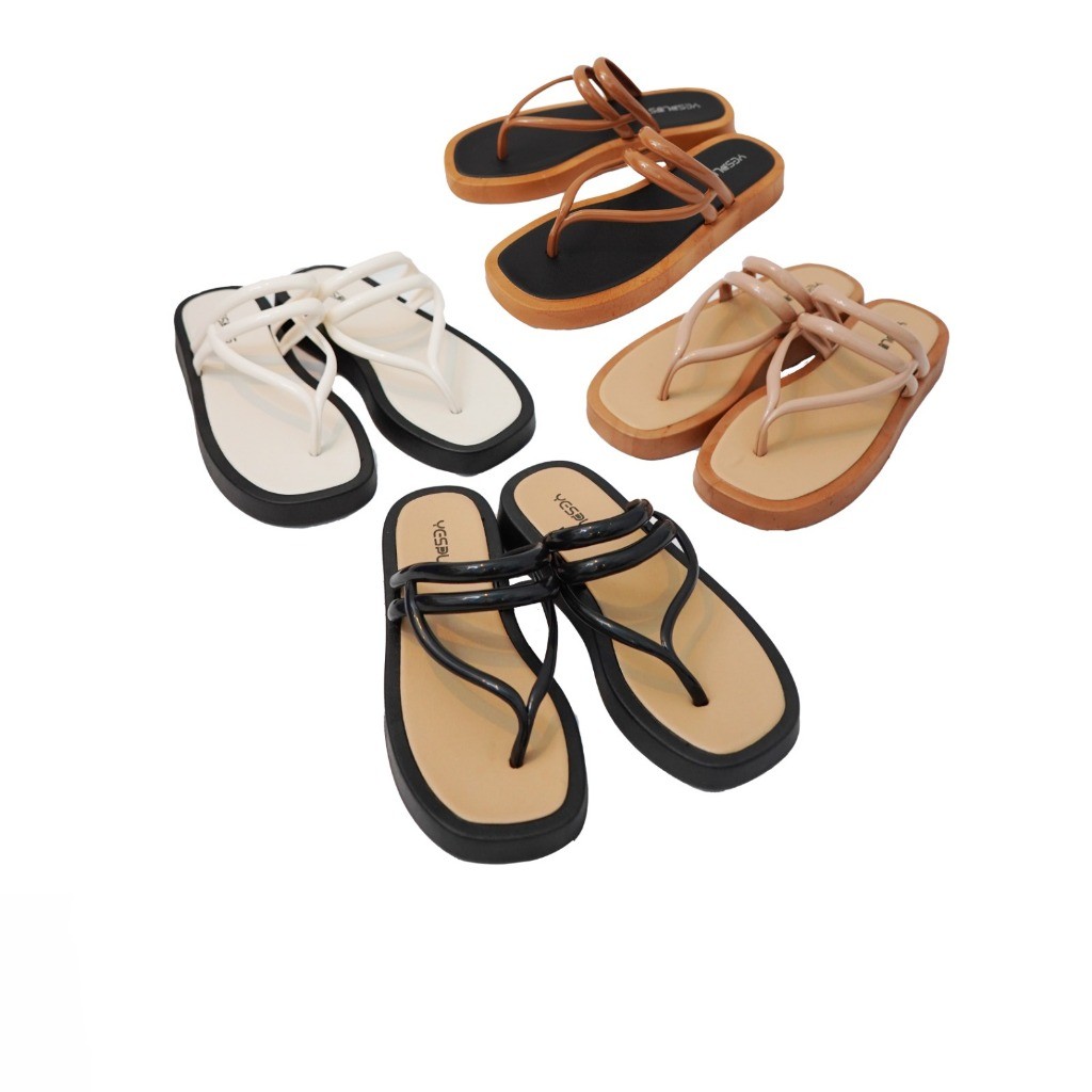 Promo Yesplus Sandal Original 2303-A Sandal Jepit Wanita Flat Motif Tali Vintage Casual Look Bahan