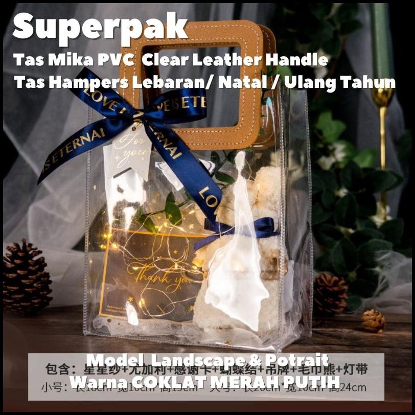 

Ready (10Pcs) Superpak Tas Mika Pvc Bening Transparan Gagang Kulit Tas Souvenir Goodie Bag Ulang Tahun Lebaran Imlek Natal Premium {Terlaris|Best Seller}