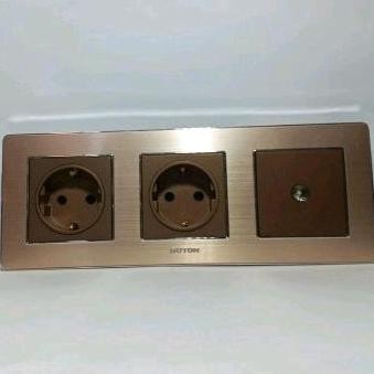 Stop Kontak + Stop Kontak + Outlet TV 3 Gang K2 Dark Champagne Boton