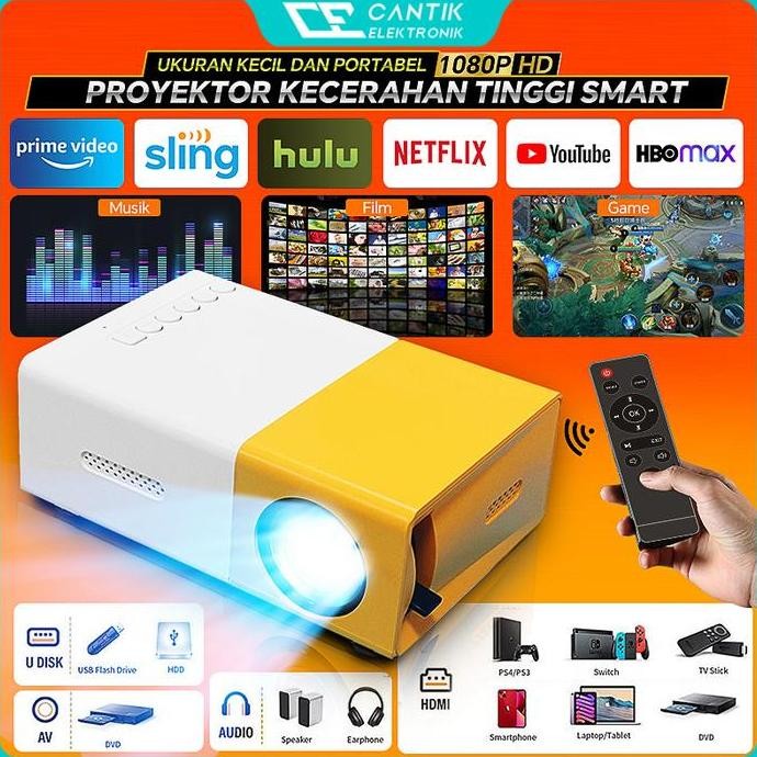 CodNew 2024 Proyektor Mini Yg300 Proyektor Mini Led Portabel Hp Yellow Mini Home Theater Proyektor M