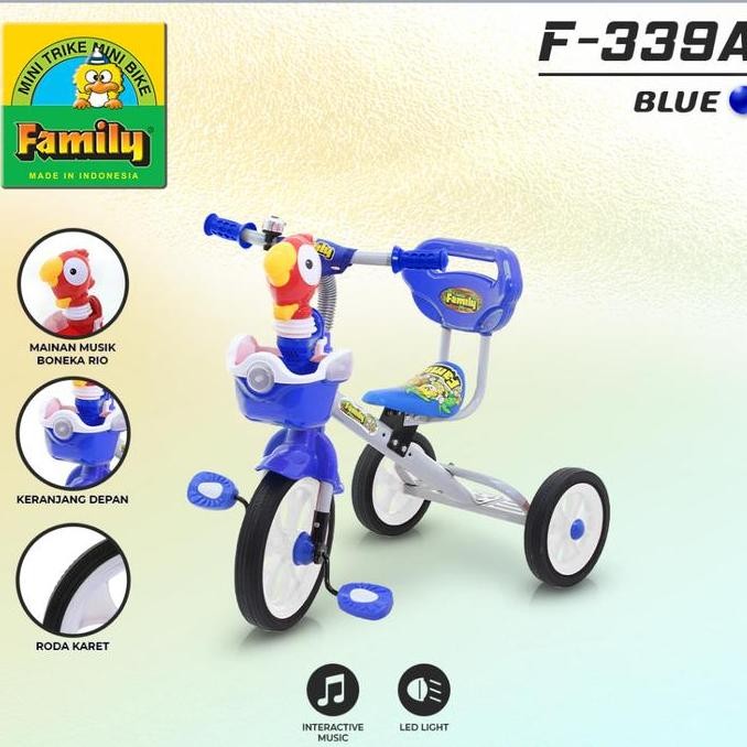 Grosir (Chat Warna) Sepeda Roda Tiga Anak Family F339A Ban Karet 1-3 Tahun Keranjang Musik Lampu