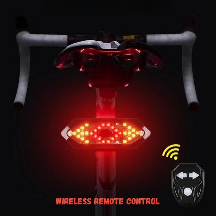 LAMPU BELAKANG SEPEDA NIRKABEL USB RECHARGE LAMPU SEIN SEPEDA REMOTE CONTROL PERINGATAN KESELAMATAN