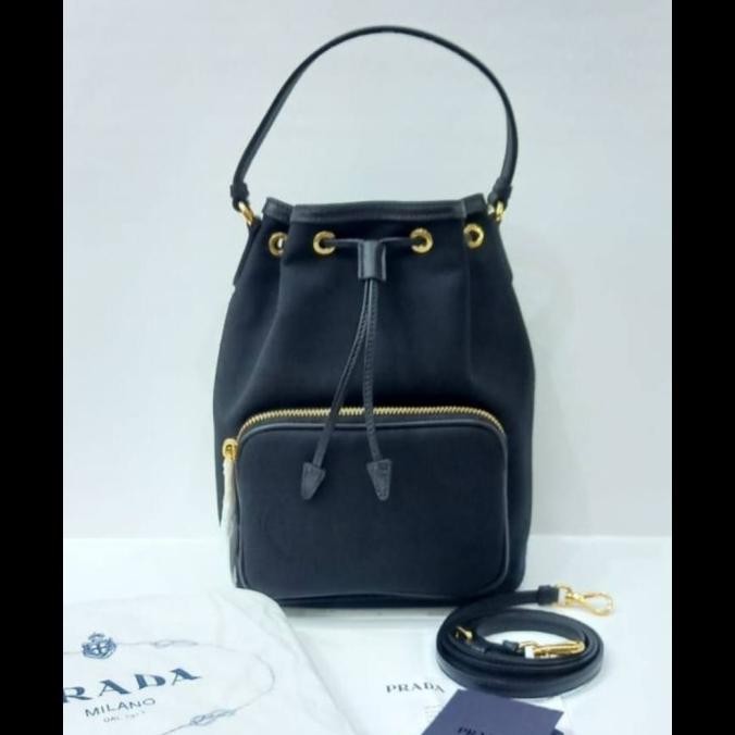 Sale Ready Prada Drawstring Bucket Bag In Nero Black Jacquard