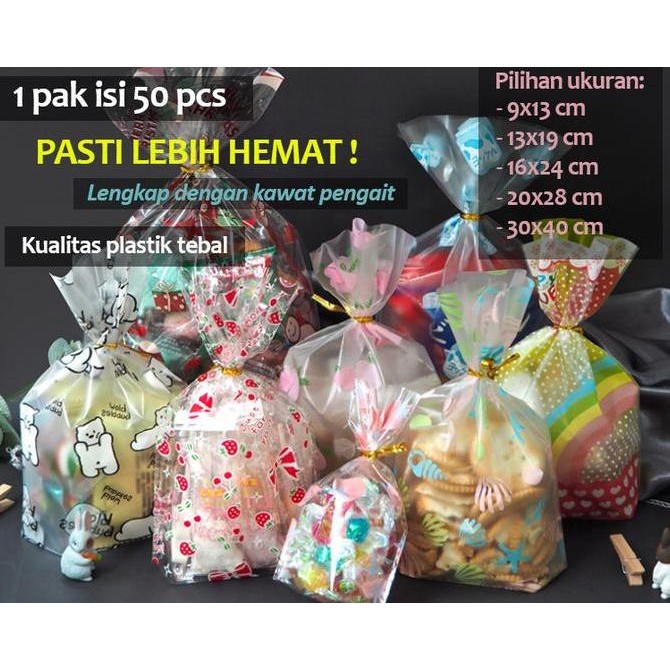 

Promo HX155 [50 pcs] 13x19 / 16x24 / 20x28 / 30x40 cm Plastik Bingkisan Souvenir Hadiah Snack Kue Ulang Tahun COD