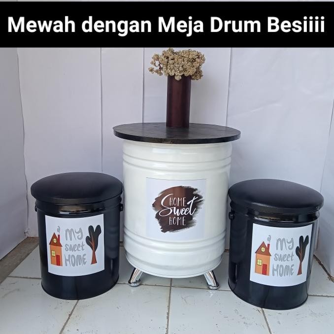 Mewah Kursi Tong Meja Drum Besi Kursi Teras Kursi Cafe 2 Kursi 1 Meja