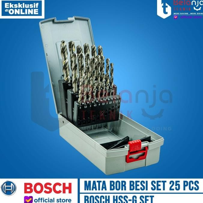 Hot Sale Bosch Mata Bor Besi Hss-G Set 25 Pcs Metal Drill Bit 1-13 Mm Din 338
