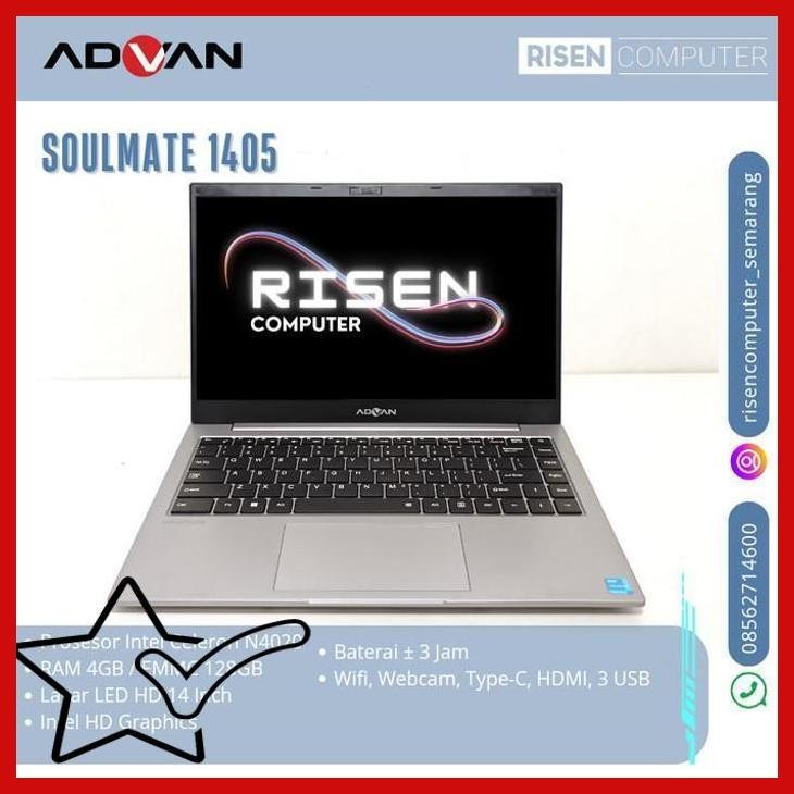 [SLS] Second LAPTOP ADVAN SOULMATE 1405 Intel Celeron N4020 RAM 4GB EMMC 128GB Notebook 14inch Seken