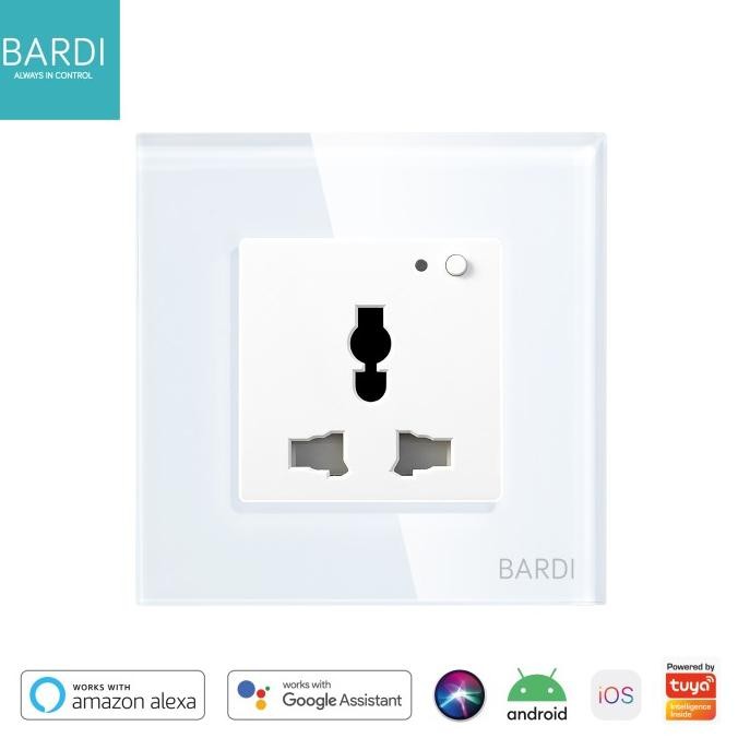 Wall Switch Smart Uni Bardi Wifi - White ; Stop Kontak Pintar Putih ; 13A Timer New Stok