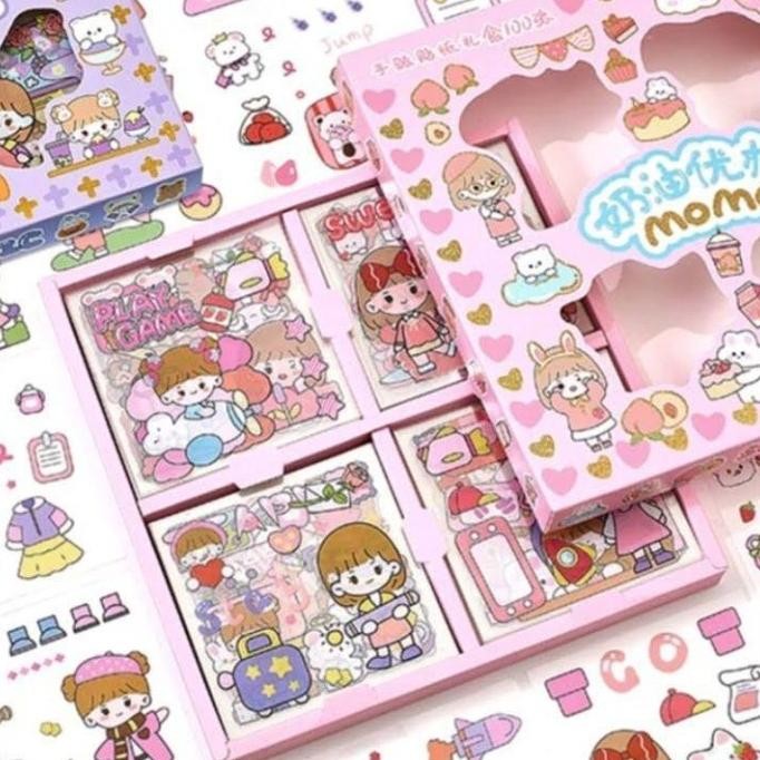 

NLD-1419 KAWAII MOMO STICKER SET ISI 100 viral botol stiker plastik anti air Termurah