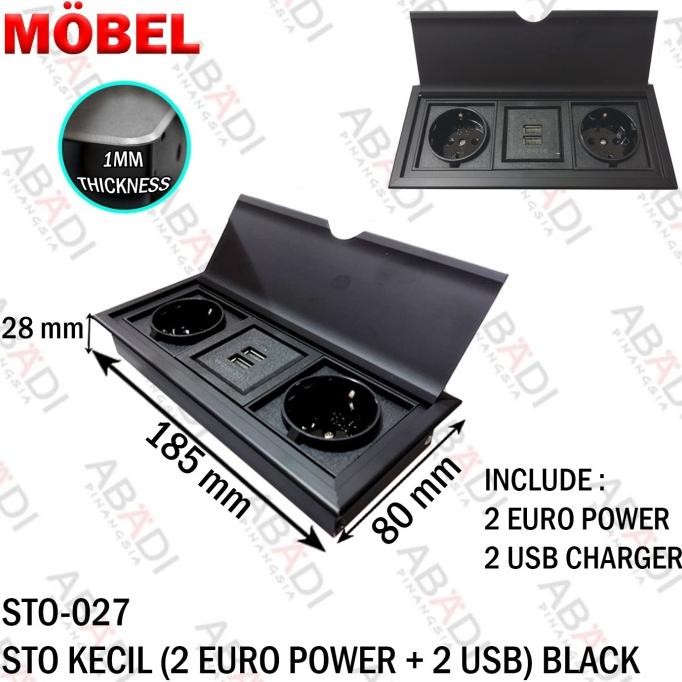 Box Stop Kontak Buka Tutup 2 Euro Power + 2 Usb Tanam Meja Hitam New Stok