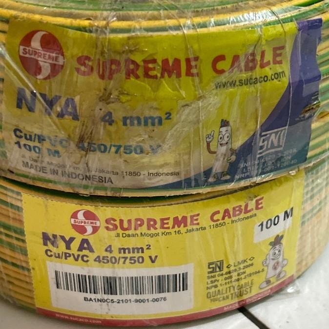 Kabel Nya 4Mm 1X4Mm Nya 4Mm Supreme Kuning Hijau 100M New Stok