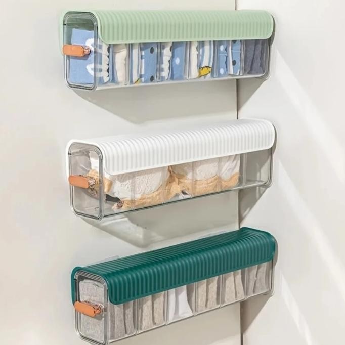 Rak Kotak Penyimpanan Pakaian Dalam Dinding Tempel 5 Slot Sekat 36 CM