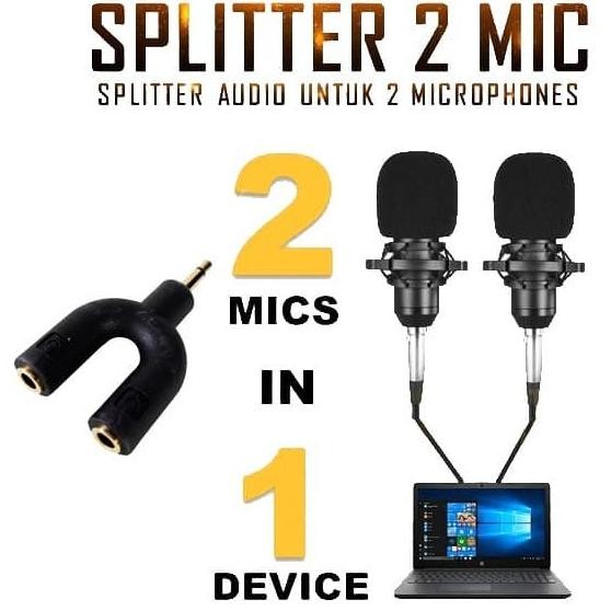 Audio Splitter 2 Mic Adapter Dual Mikrofon Microphone SP-40